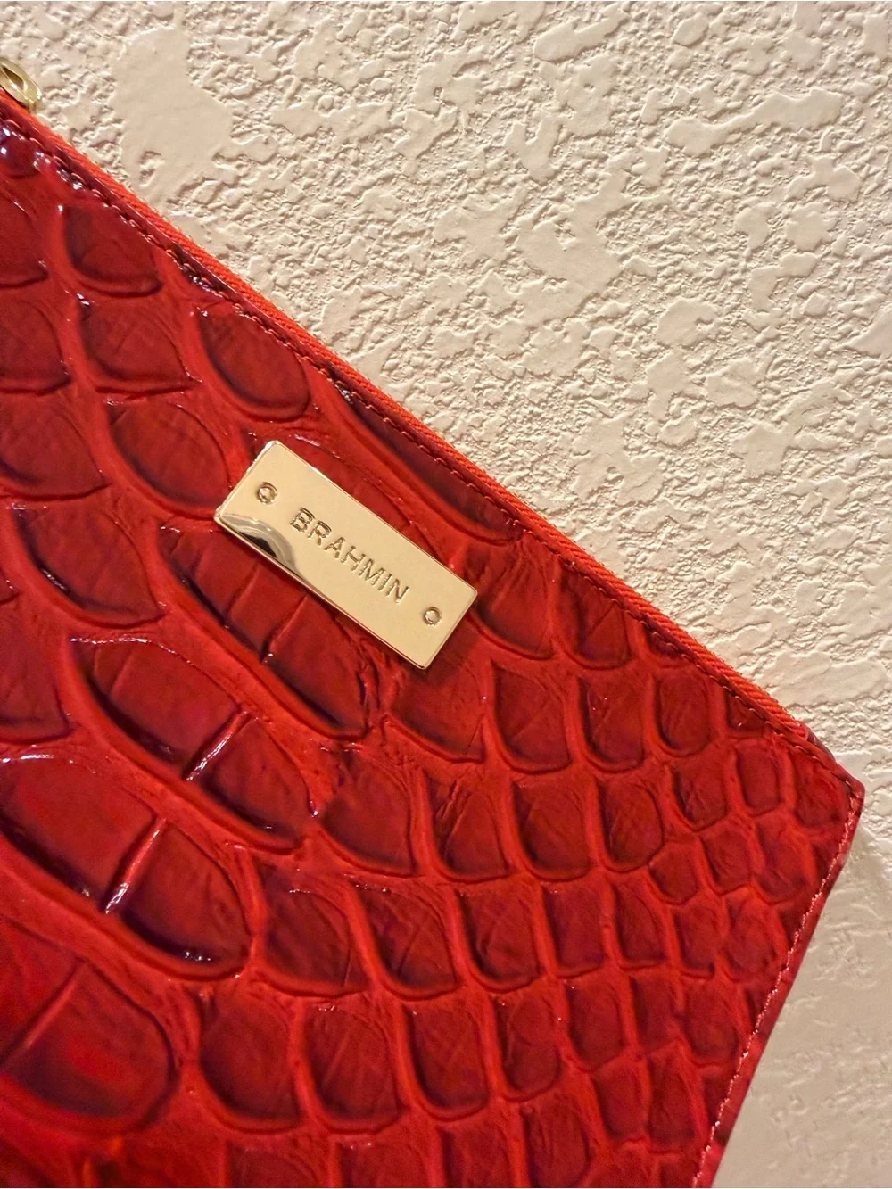 Brahmin Daisy Volcanic Red Croc-Embossed Leather Wristlet